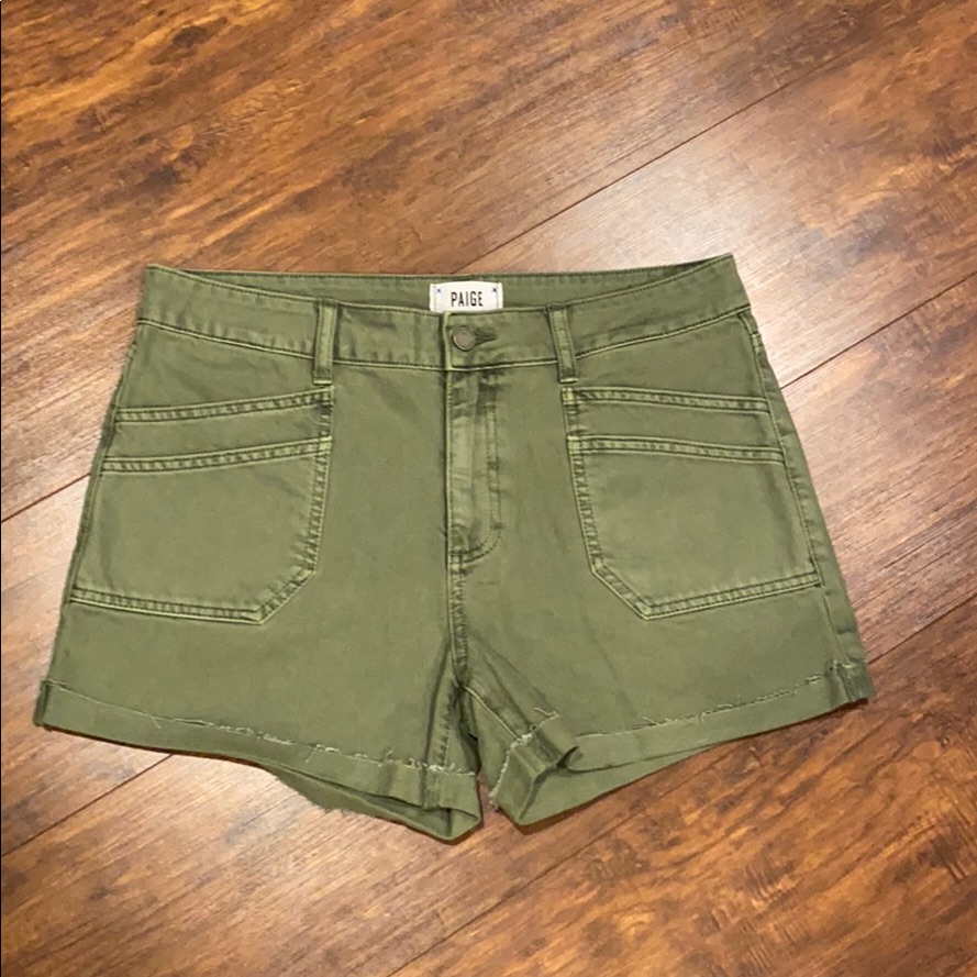 New Paige Army Green Denim Shorts